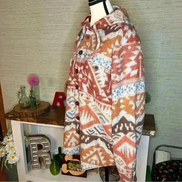 Raw Yarn Industries Fleece Shacket Women’s Men’s Size Large Southwest Aztec - Picture 4 of 9
